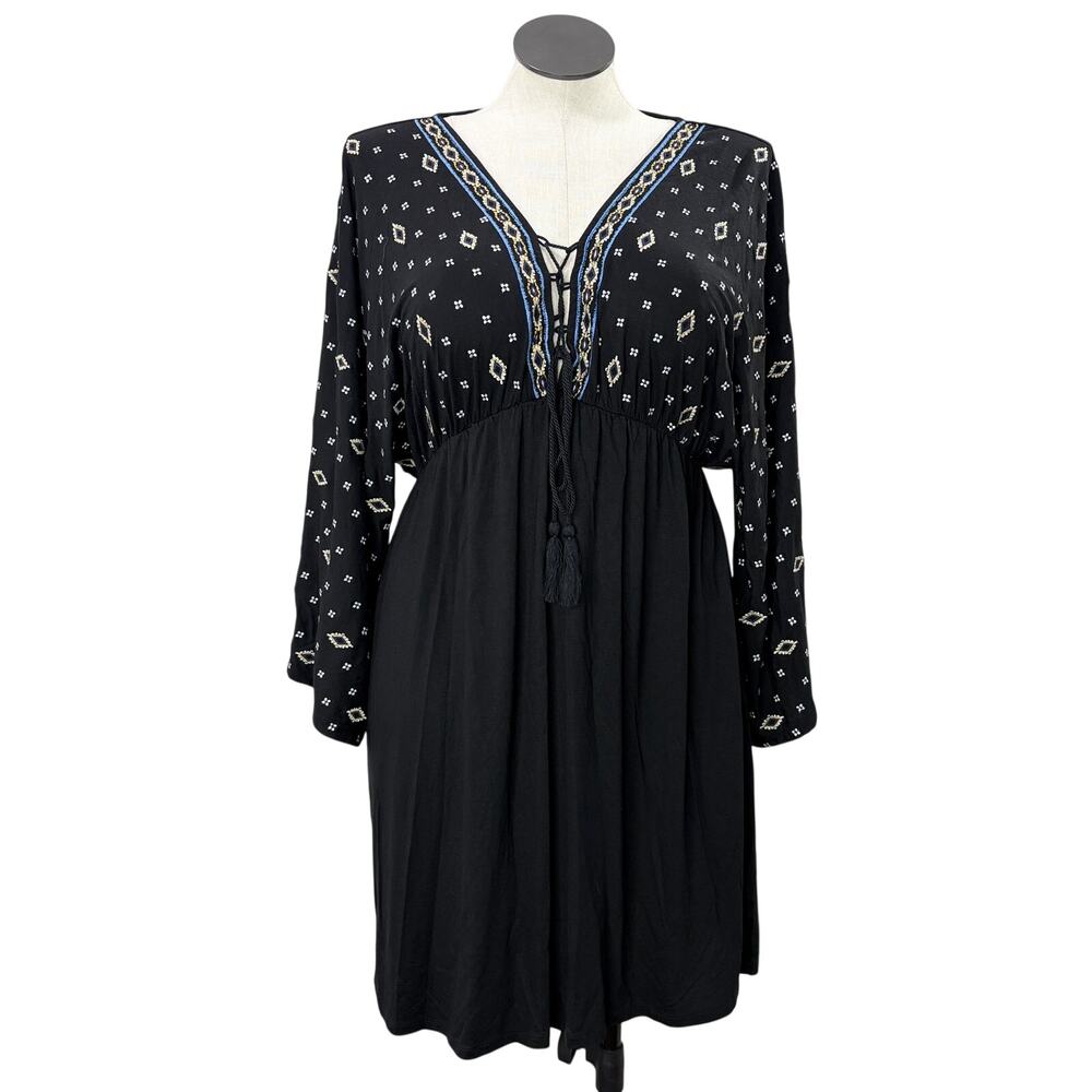 Miss Me Size M Embroidered Dress Lace Up Kimono Sleeve Boho Cowgirl Southwest